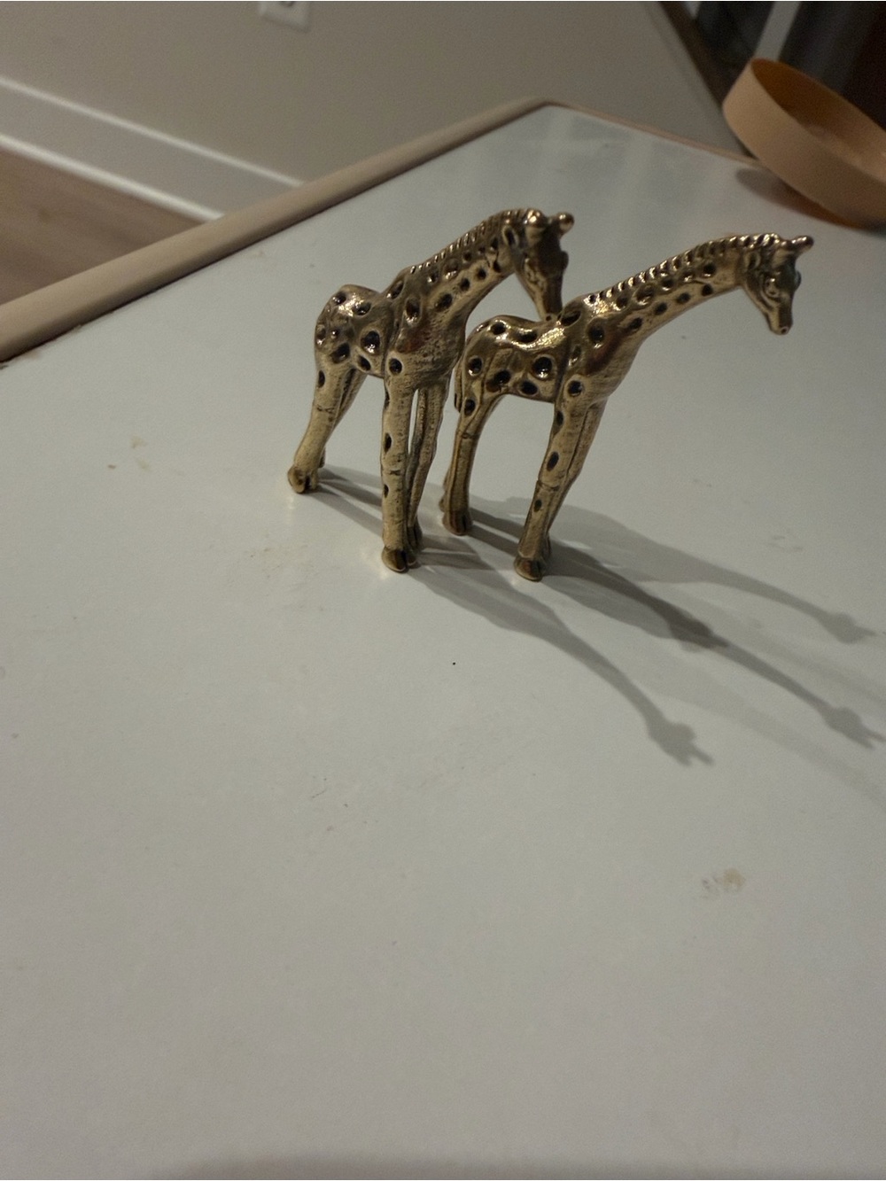 Vintage Brass Finish Giraffe Figurine Set - Gold Decorative Accent